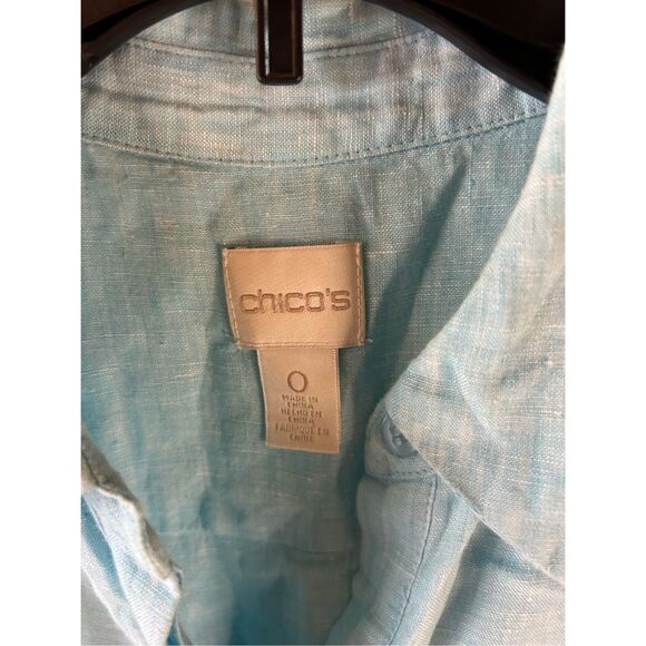 Chico's Weekend button linen tank top Size 0 small top buttons turquoise side sp - Picture 4 of 9